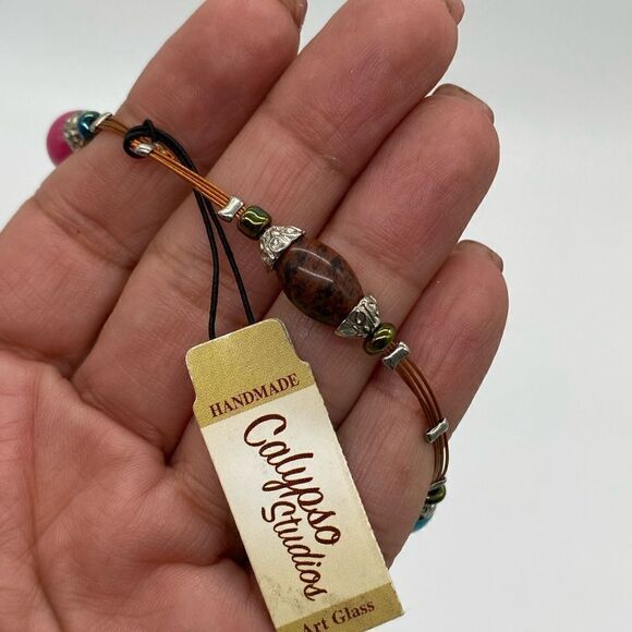 NWT CALYPSO Glass Beaded Pink, Blue & Tan - 4 Copper Wire Bracelet - 3 inches - Picture 6 of 6